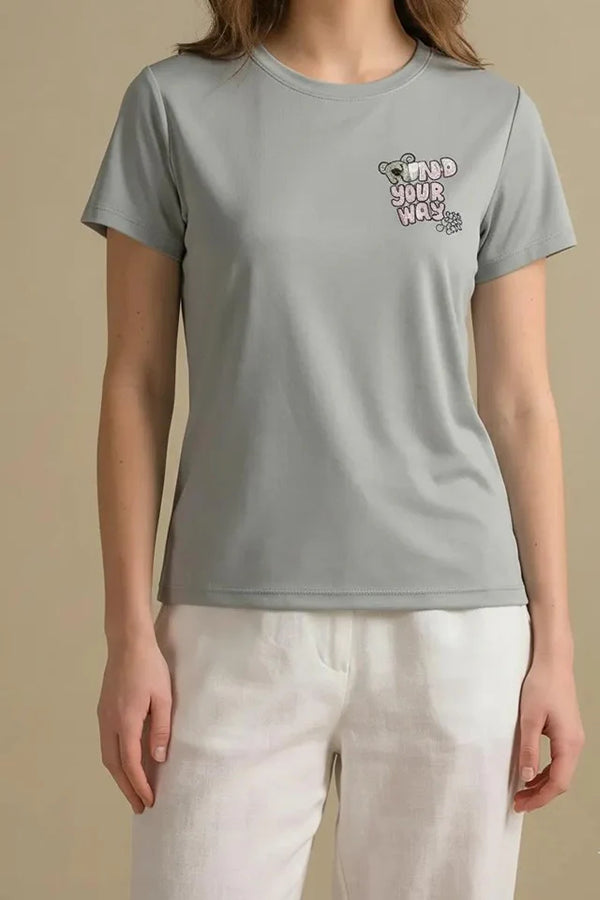 METTLE Women Gray Printed T-shirt