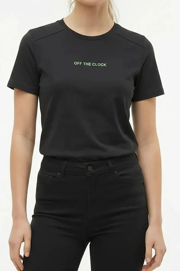 Women Black Typography Printed Short Sleeves Cotton T-shirt