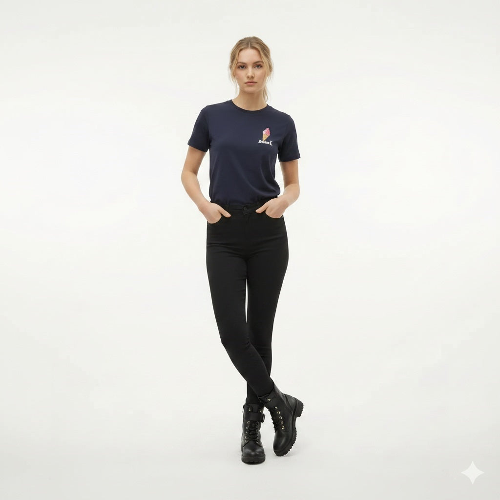 Women Light Navy Printed T-shirt