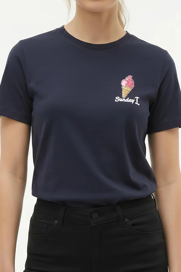 Women Light Navy Printed T-shirt