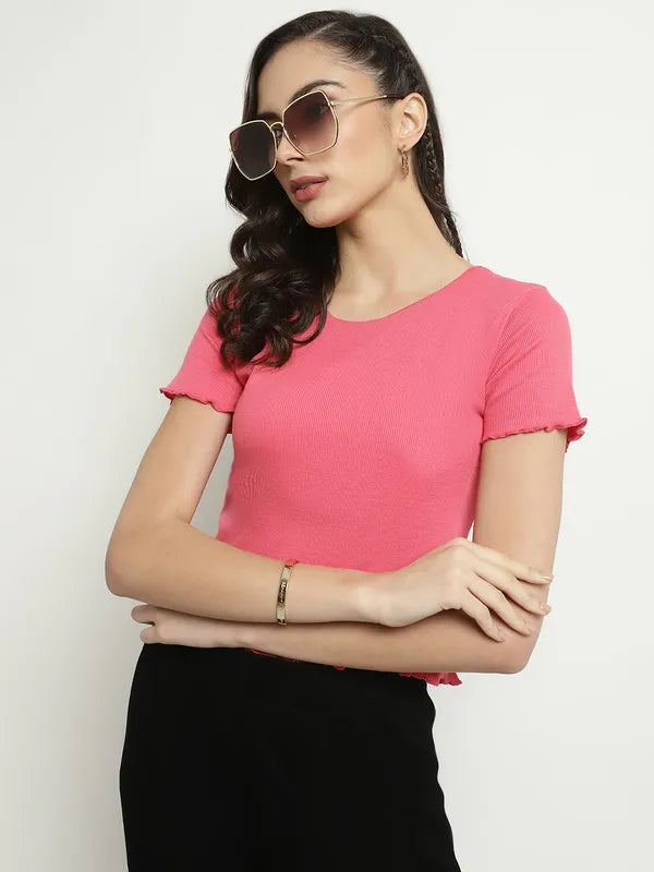 Mettle Round Neck Cotton Regular Crop Top