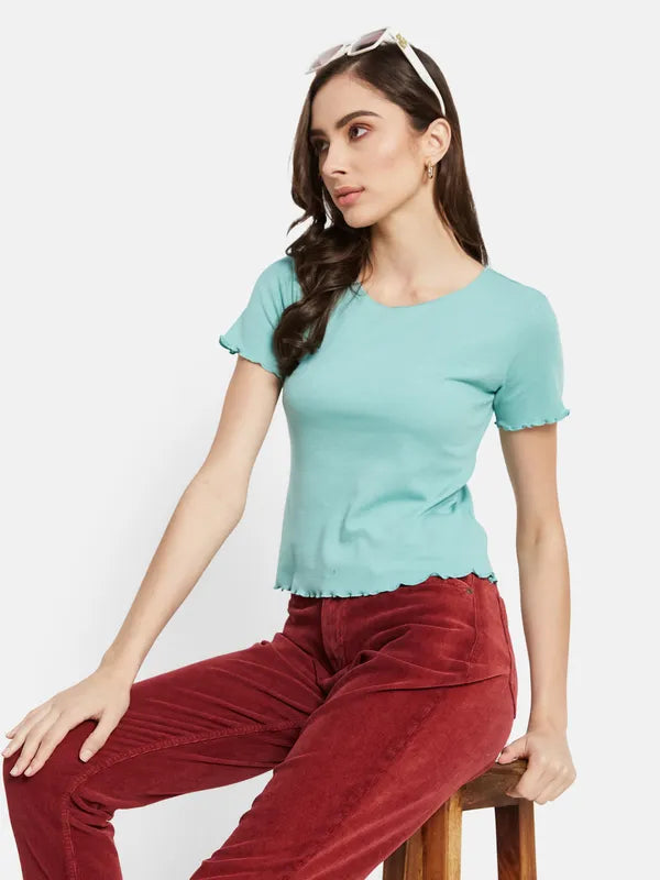 Ruffle  Hem Ribbed Top