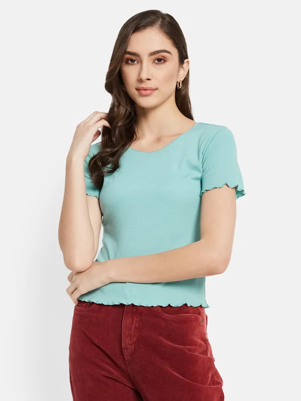 Ruffle  Hem Ribbed Top