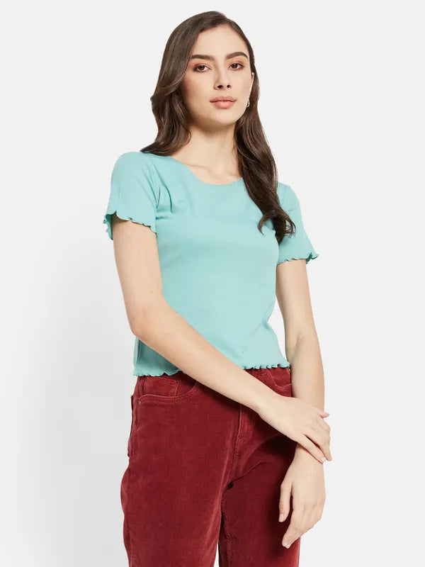 Ruffle  Hem Ribbed Top