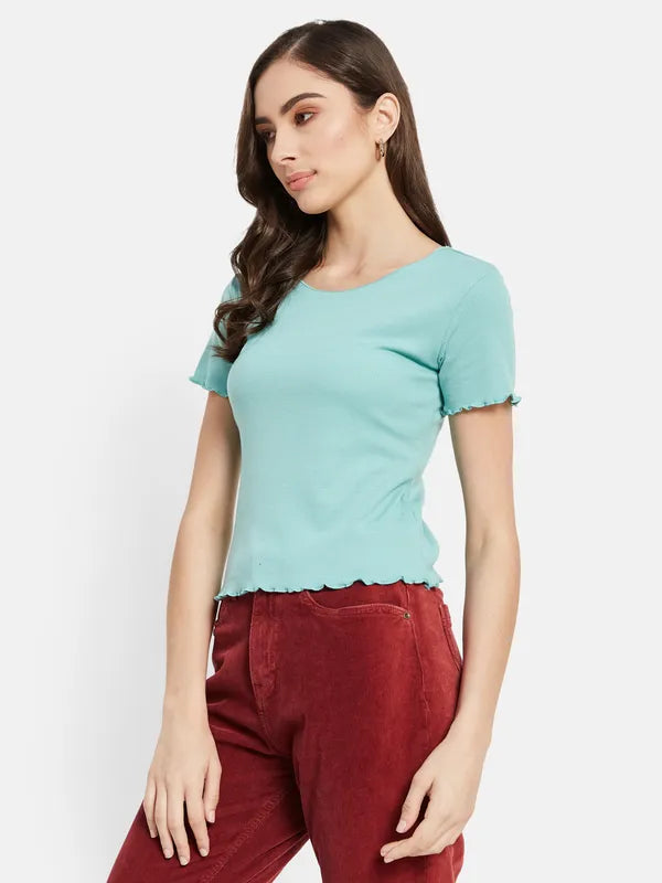Ruffle  Hem Ribbed Top