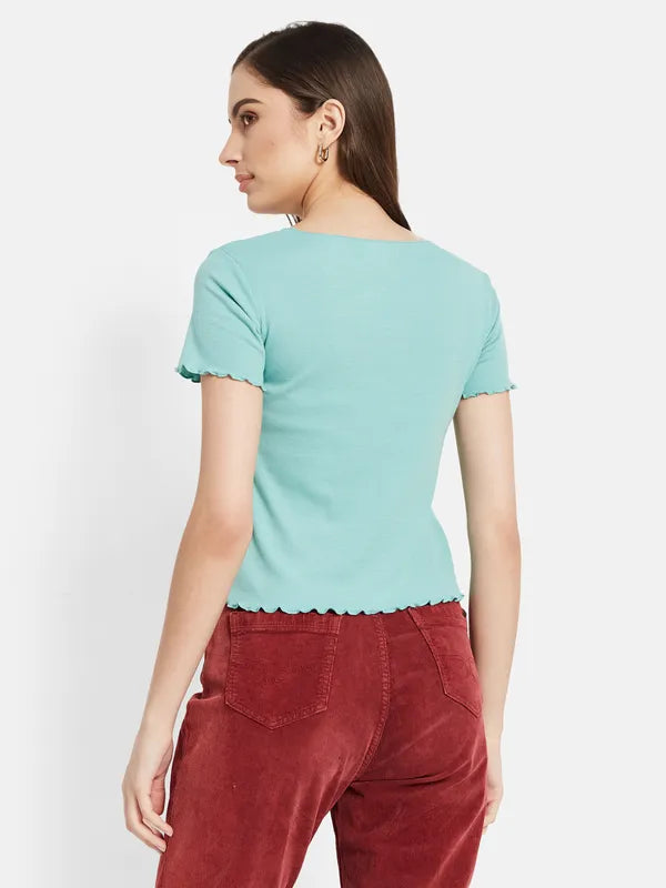 Ruffle  Hem Ribbed Top