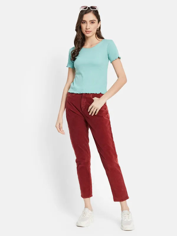 Ruffle  Hem Ribbed Top