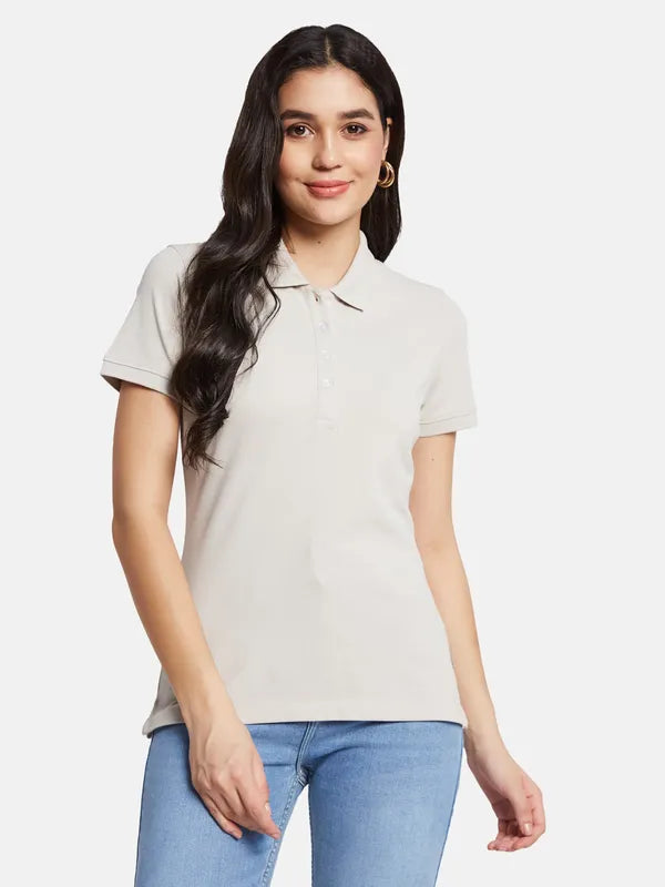 Mettle Women Polo Collar Solid T-Shirt