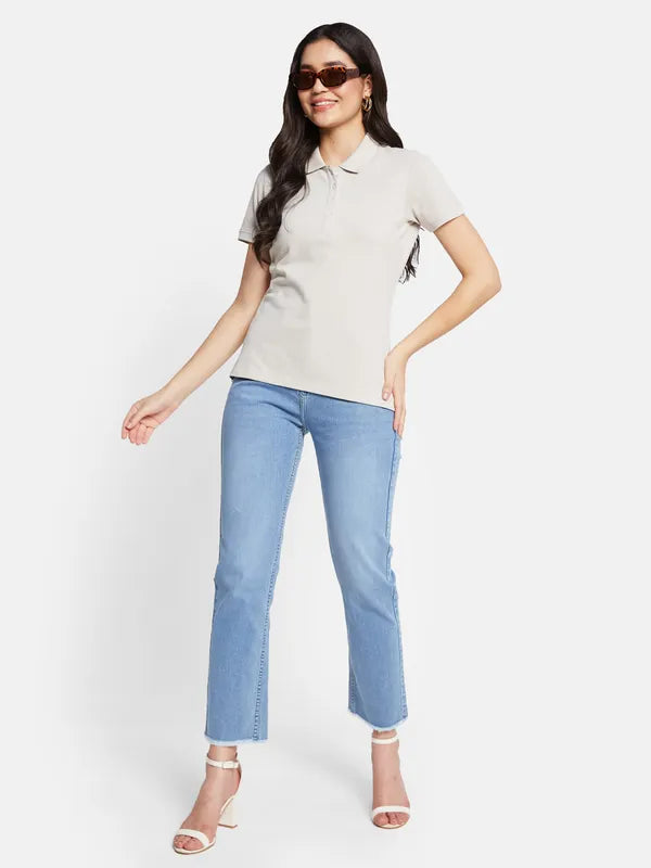 Mettle Women Polo Collar Solid T-Shirt