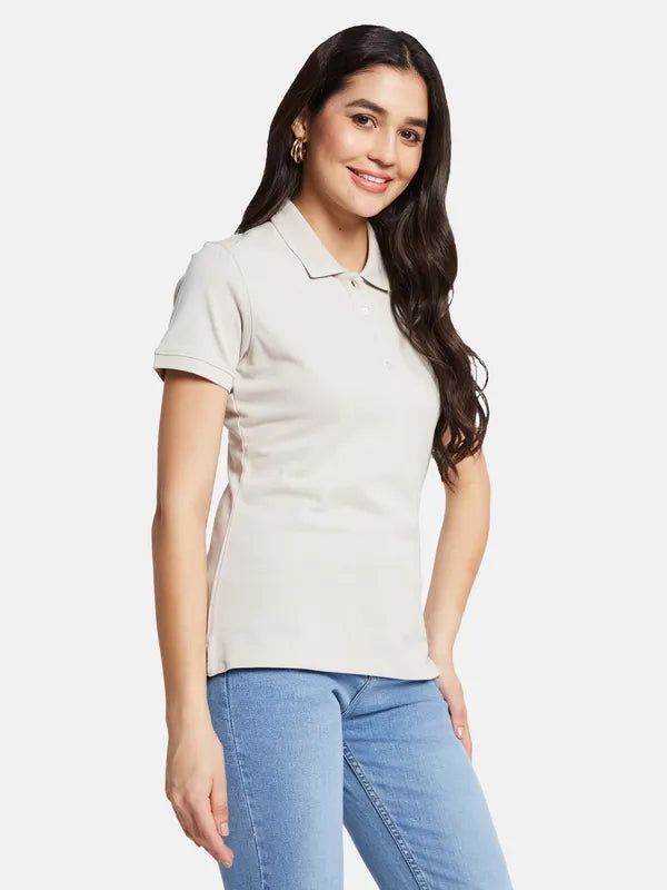 Mettle Women Polo Collar Solid T-Shirt