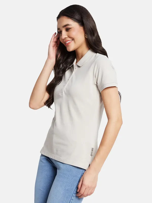 Mettle Women Polo Collar Solid T-Shirt