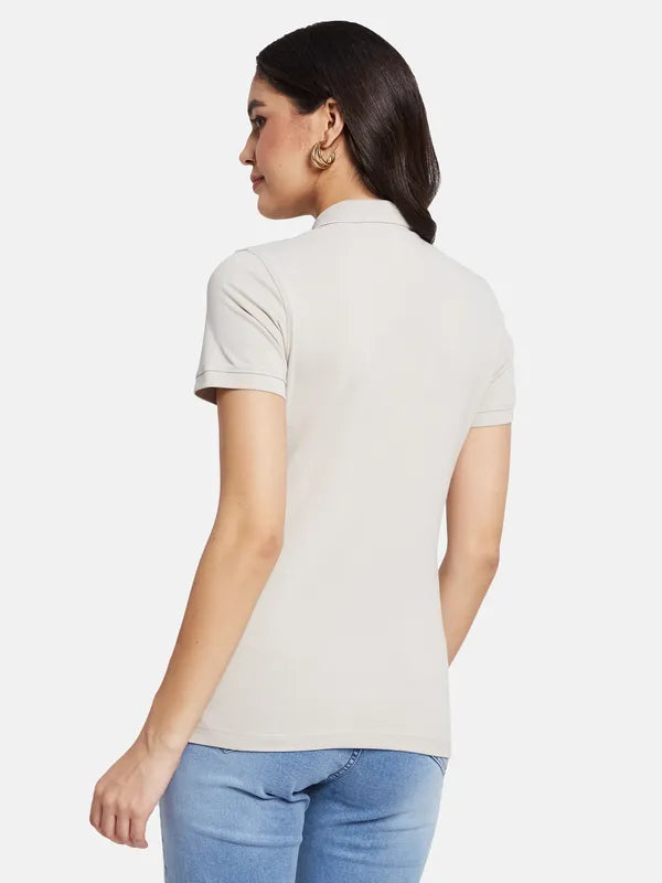 Mettle Women Polo Collar Solid T-Shirt