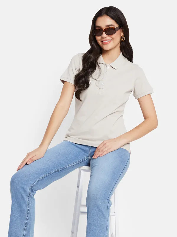 Mettle Women Polo Collar Solid T-Shirt