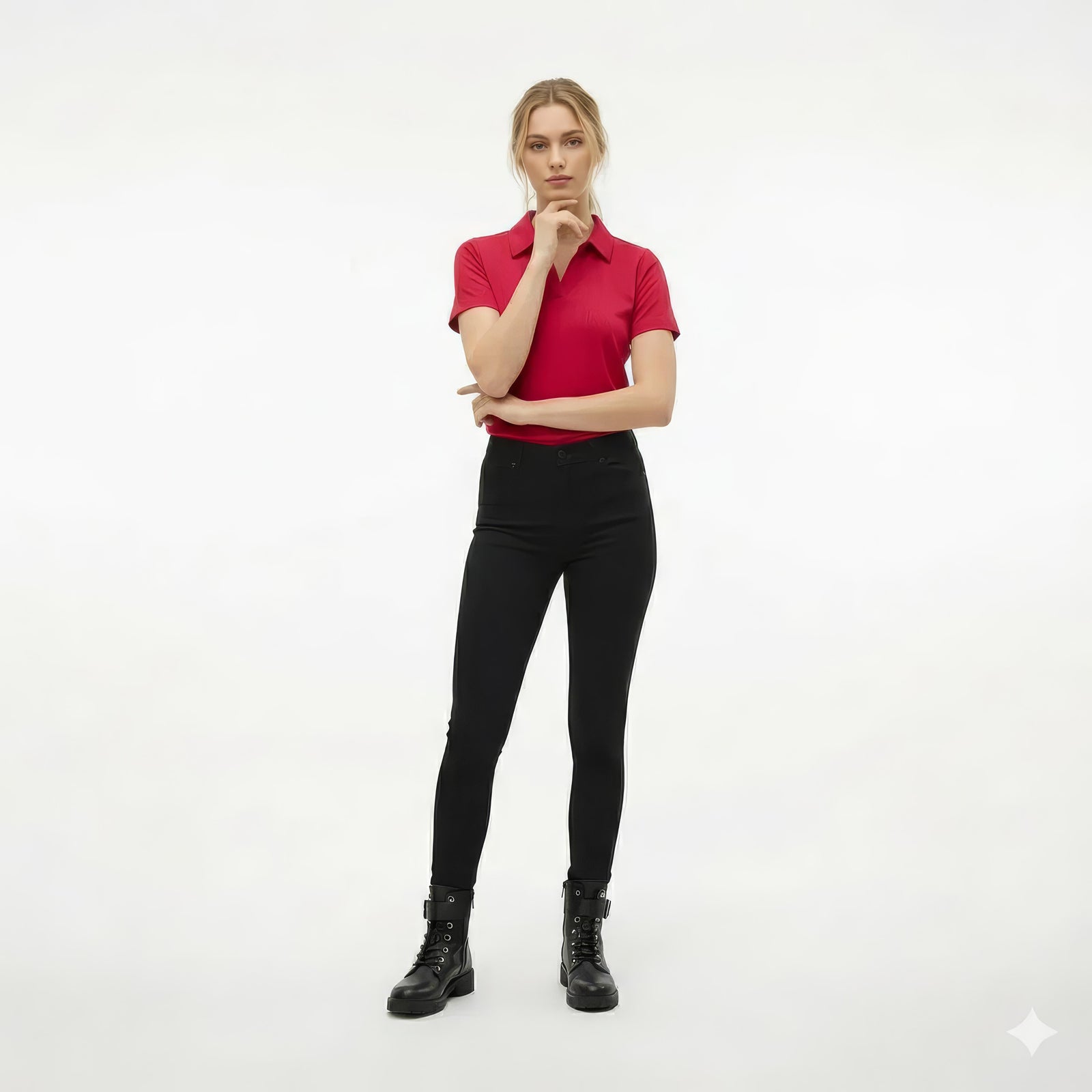 Women Berry Solid Polo Neck T-Shirt