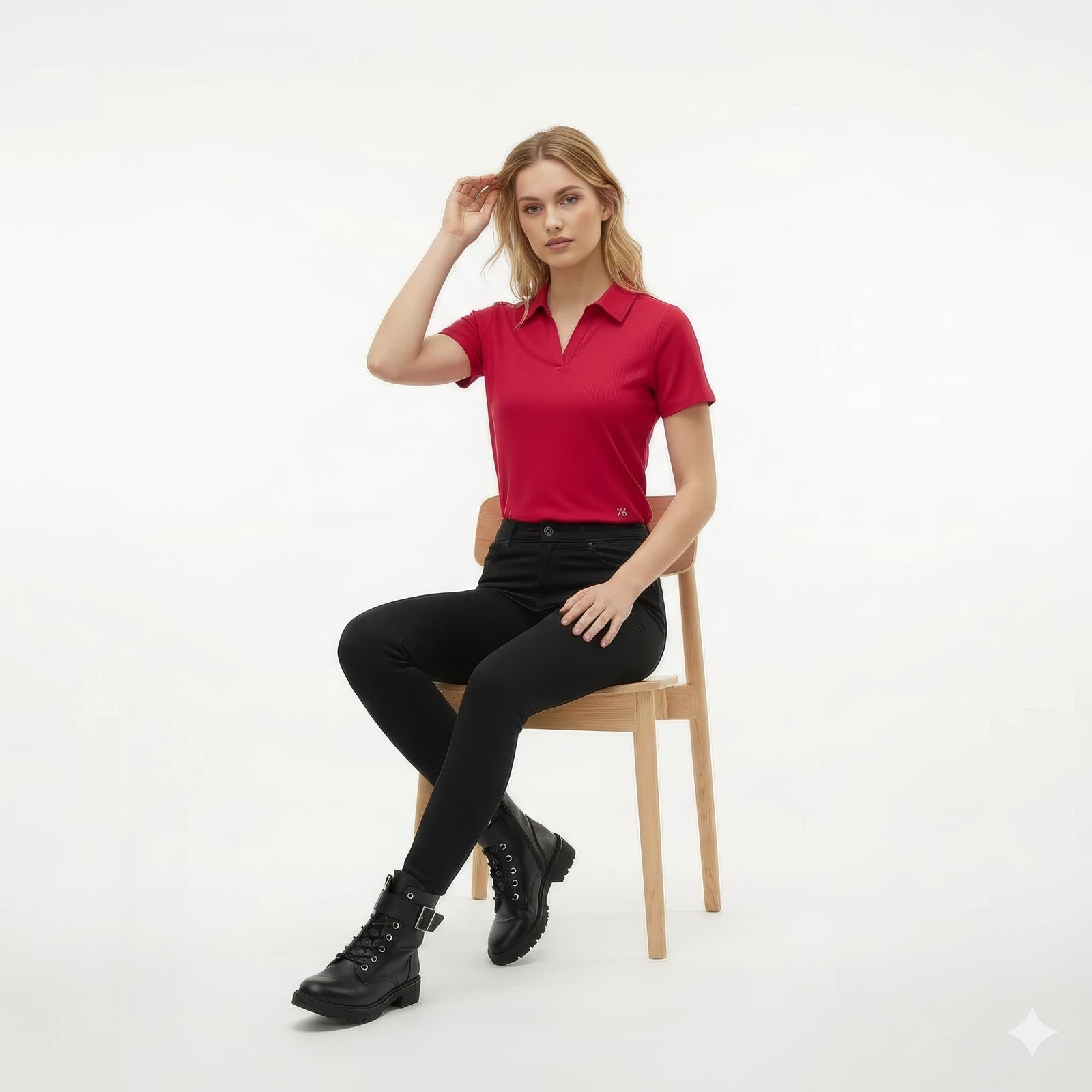 Women Berry Solid Polo Neck T-Shirt