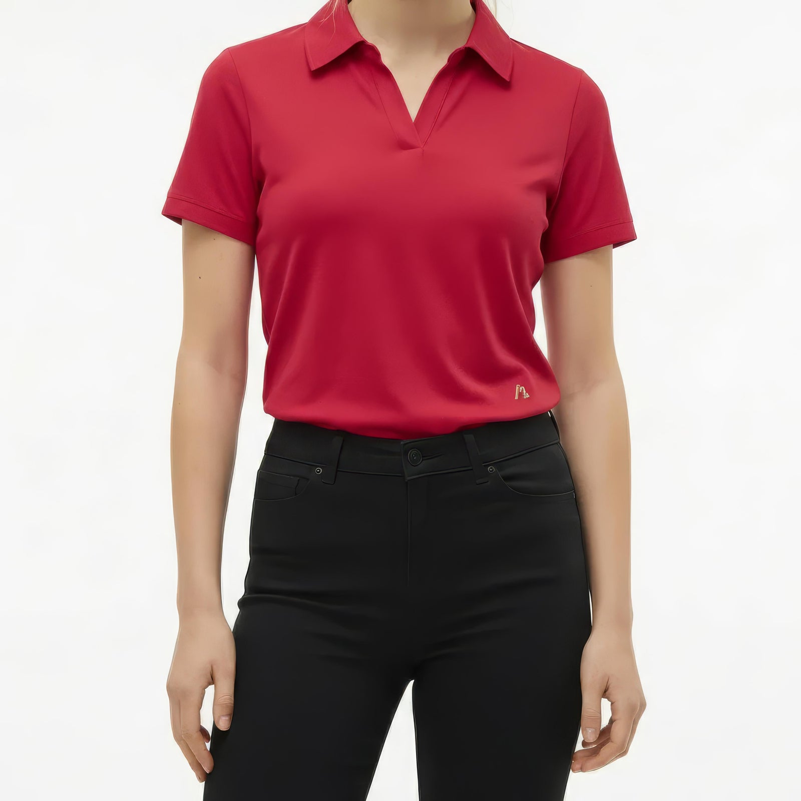 Women Berry Solid Polo Neck T-Shirt