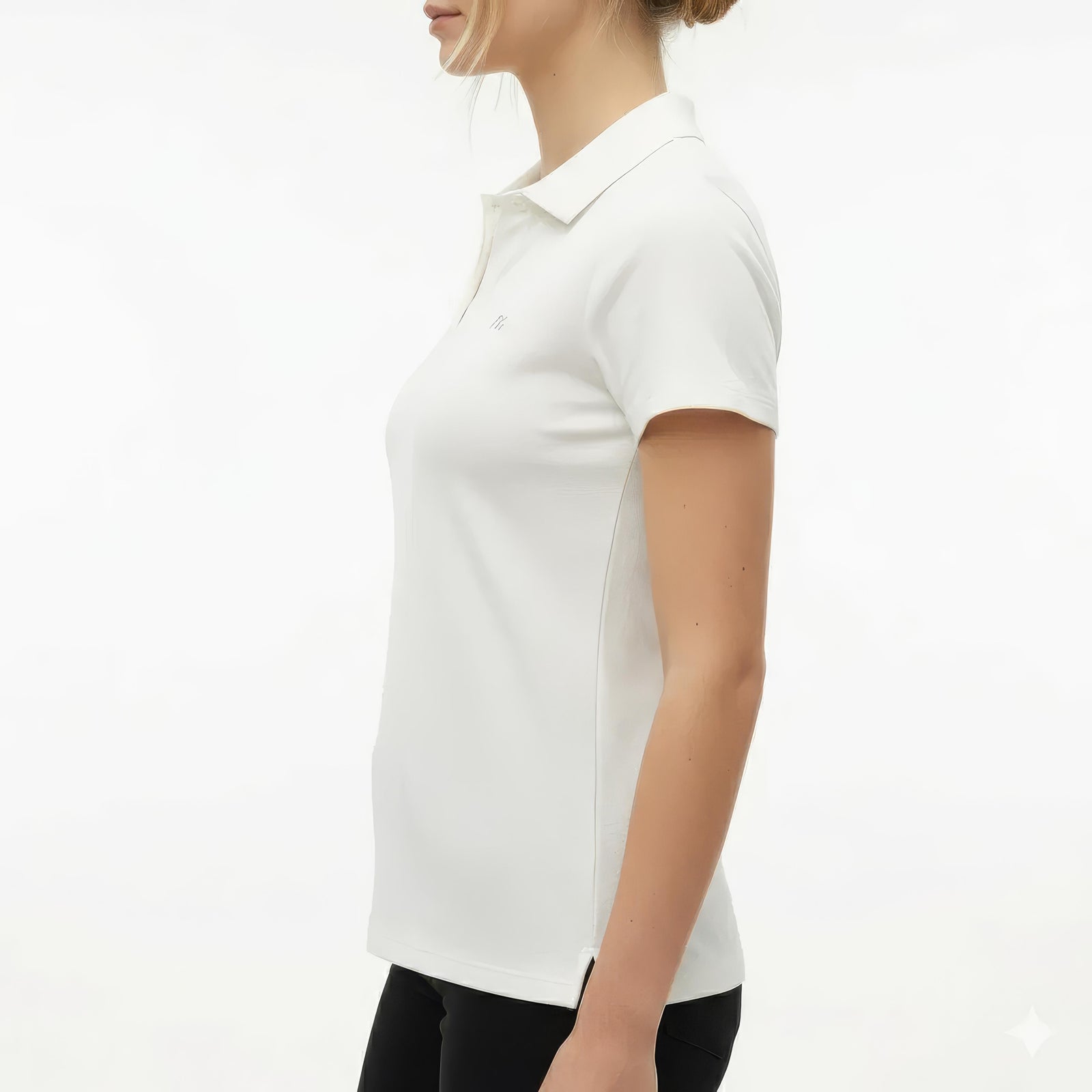 Women Off White Solid Polo Neck T-Shirt