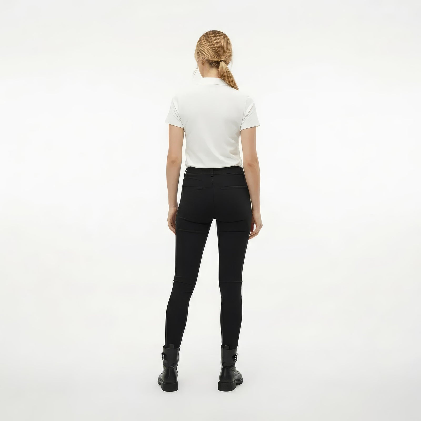 Women Off White Solid Polo Neck T-Shirt