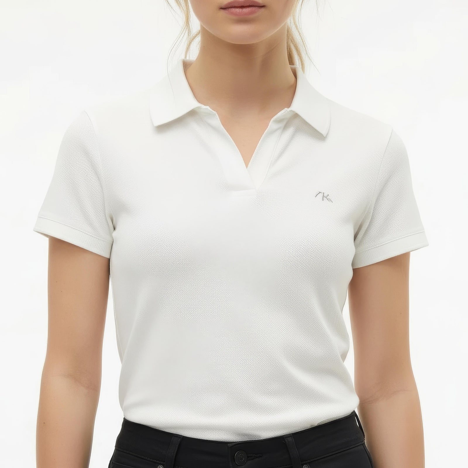 Women Off White Solid Polo Neck T-Shirt