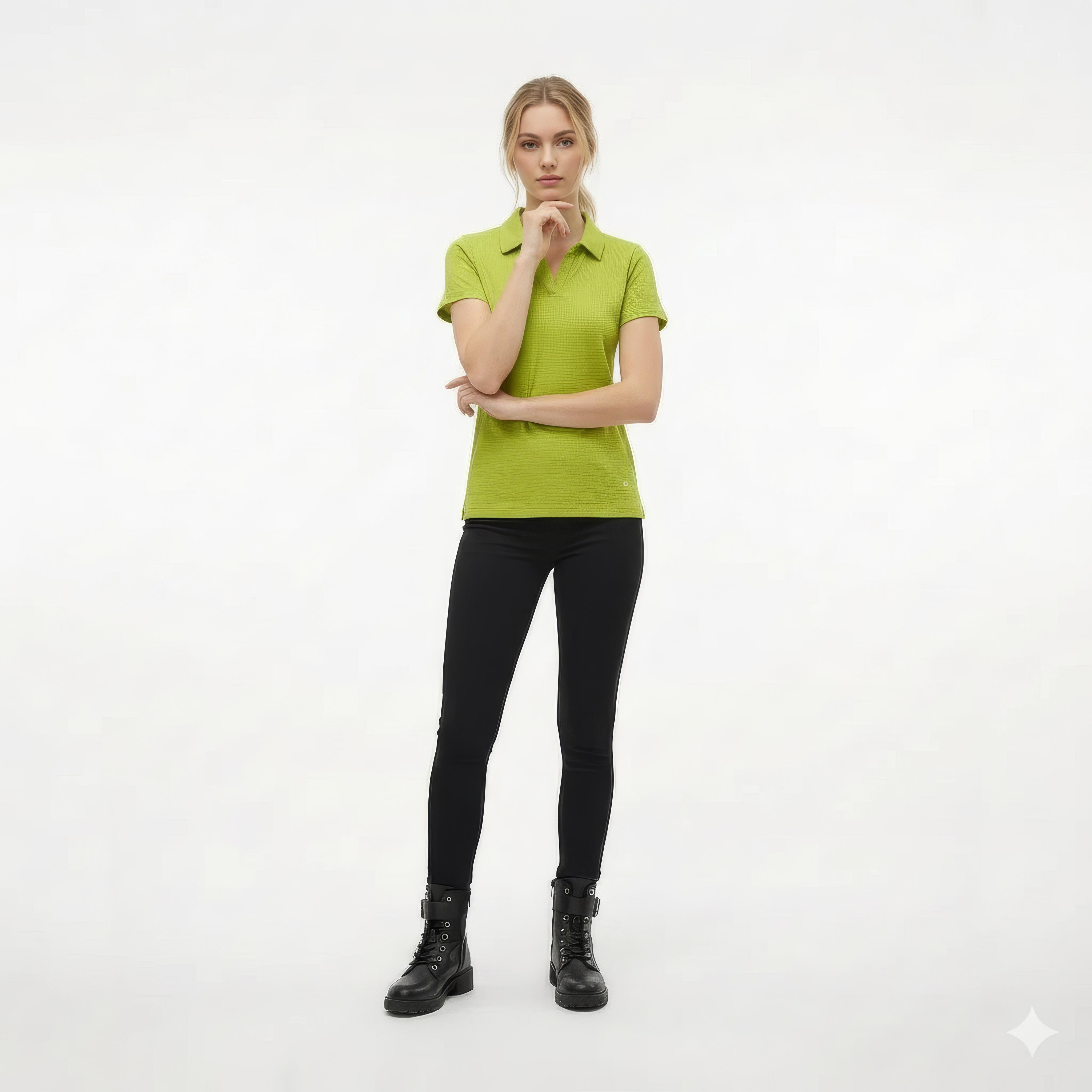 Women Solid Polo Neck T-Shirt