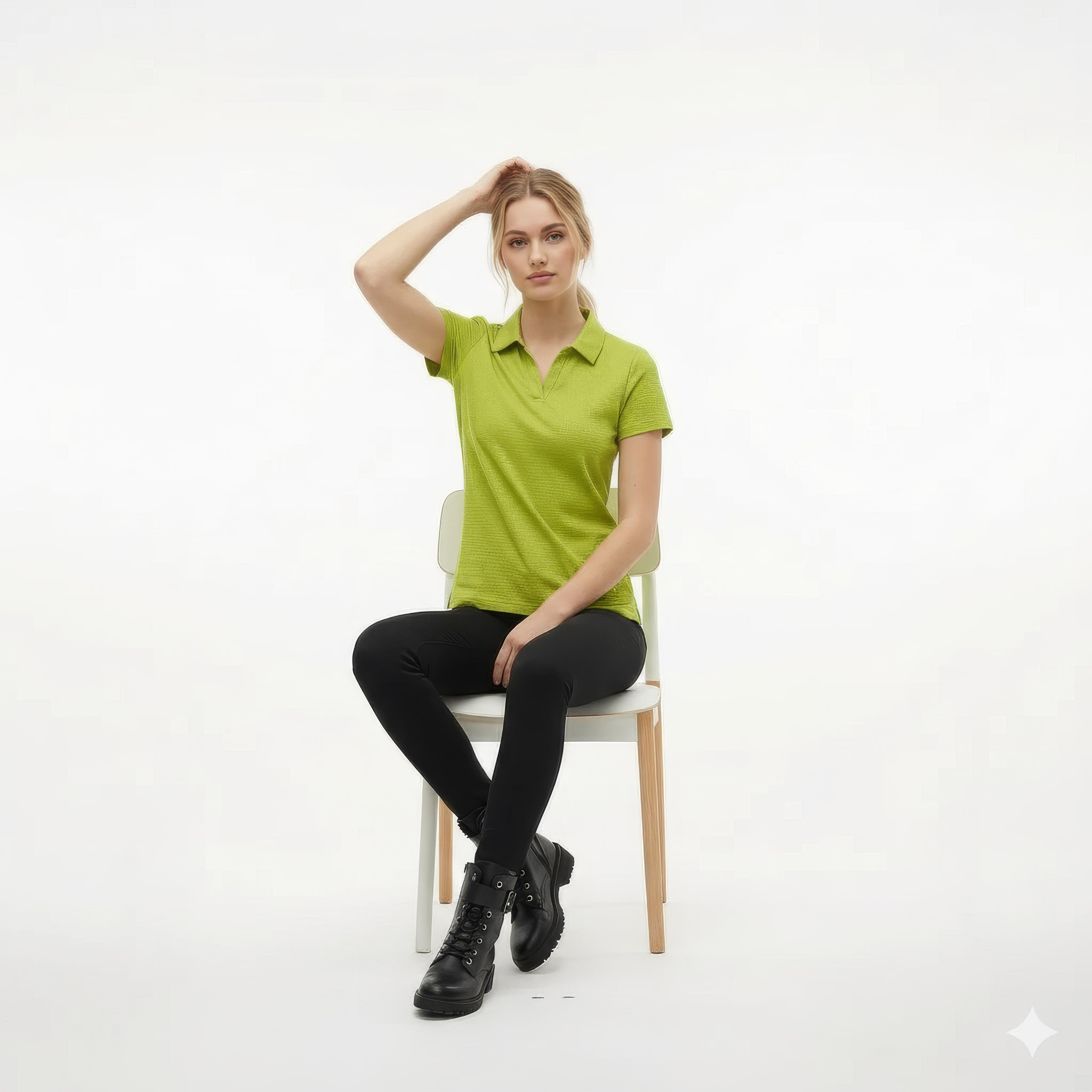 Women Solid Polo Neck T-Shirt