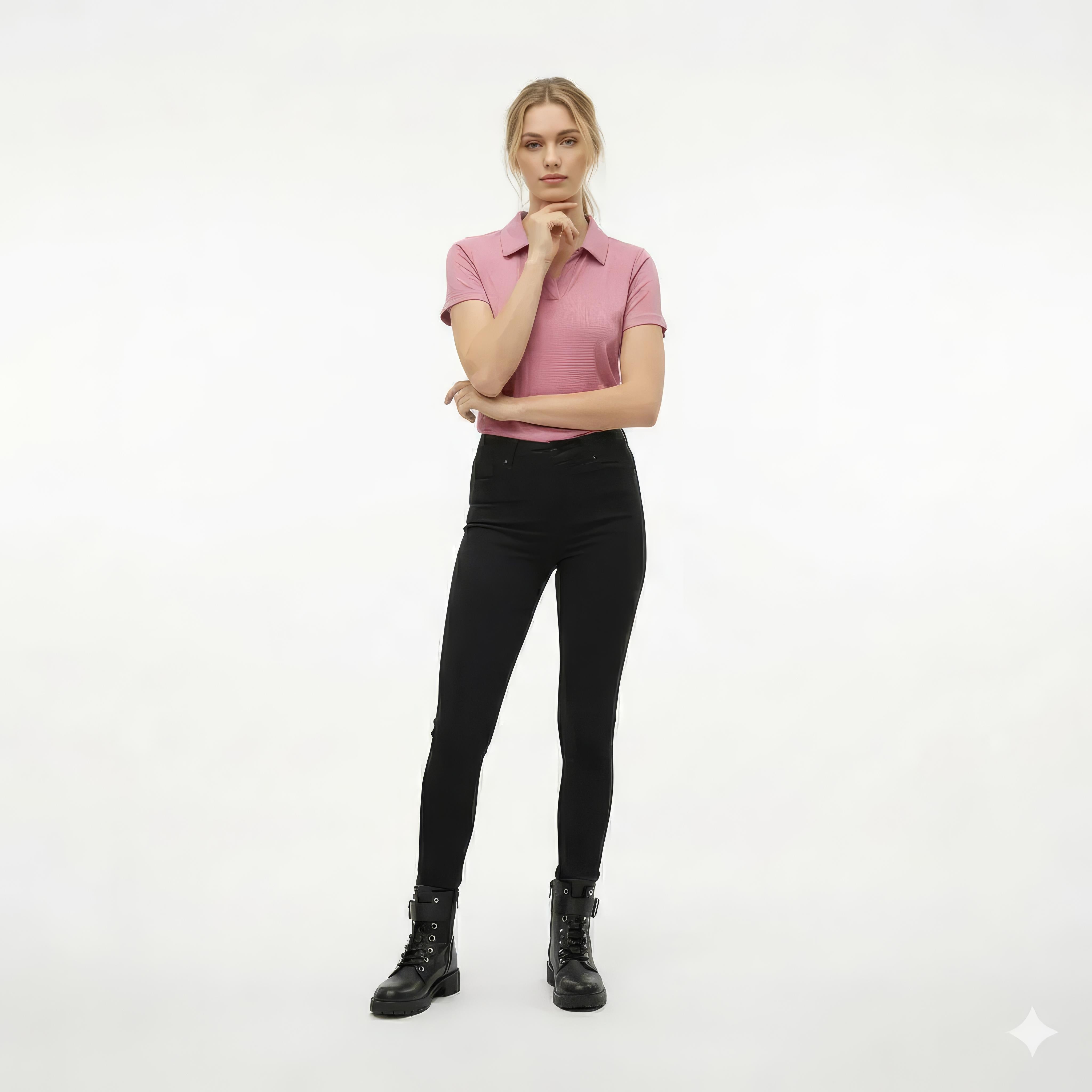 Women Solid Polo Neck T-Shirt