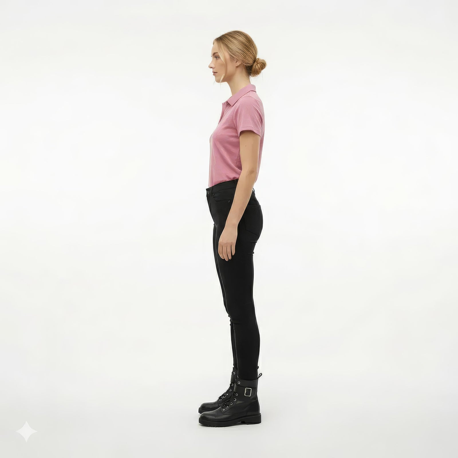 Women Rose Solid Polo Neck T-Shirt