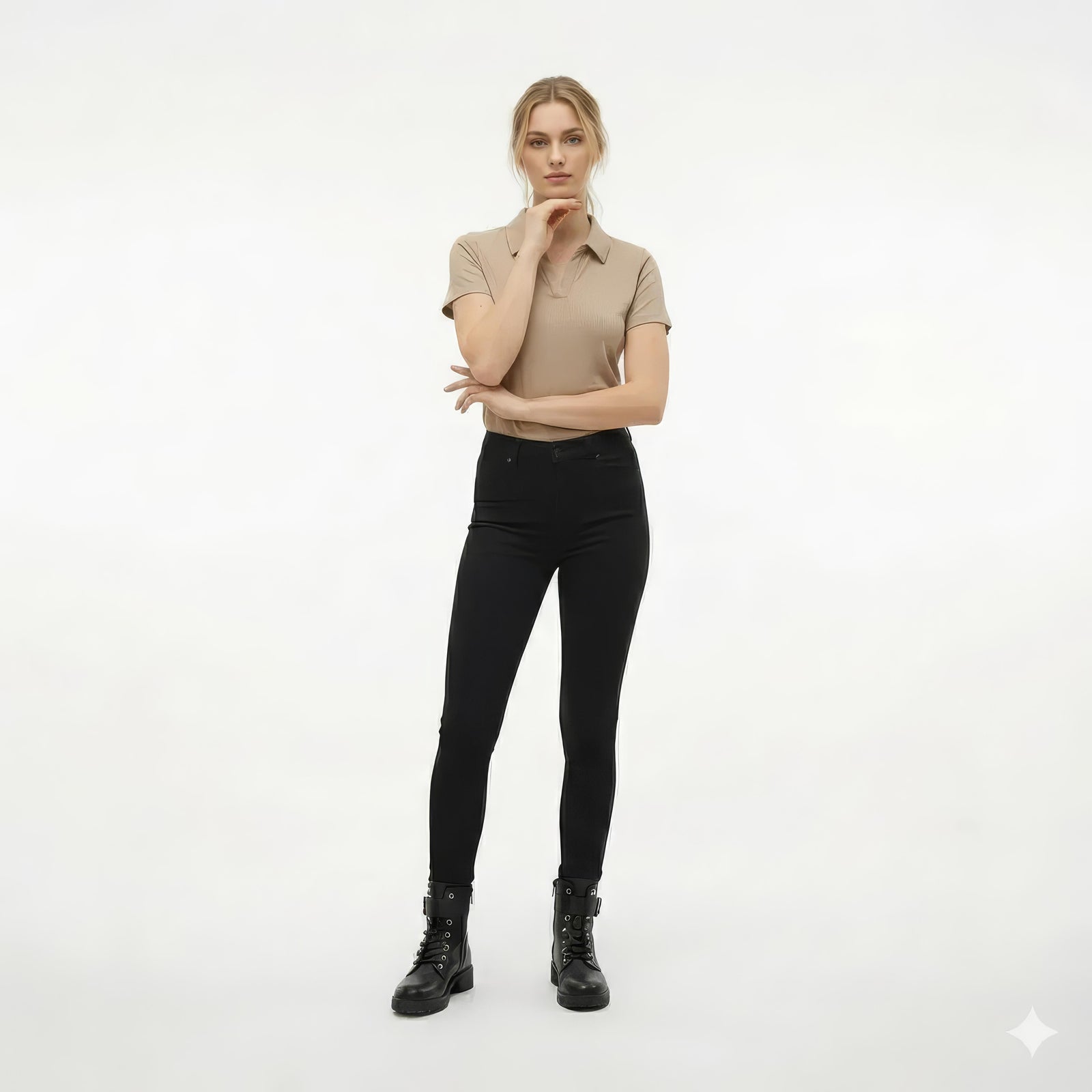 Women Safari Solid Polo Neck T-Shirt
