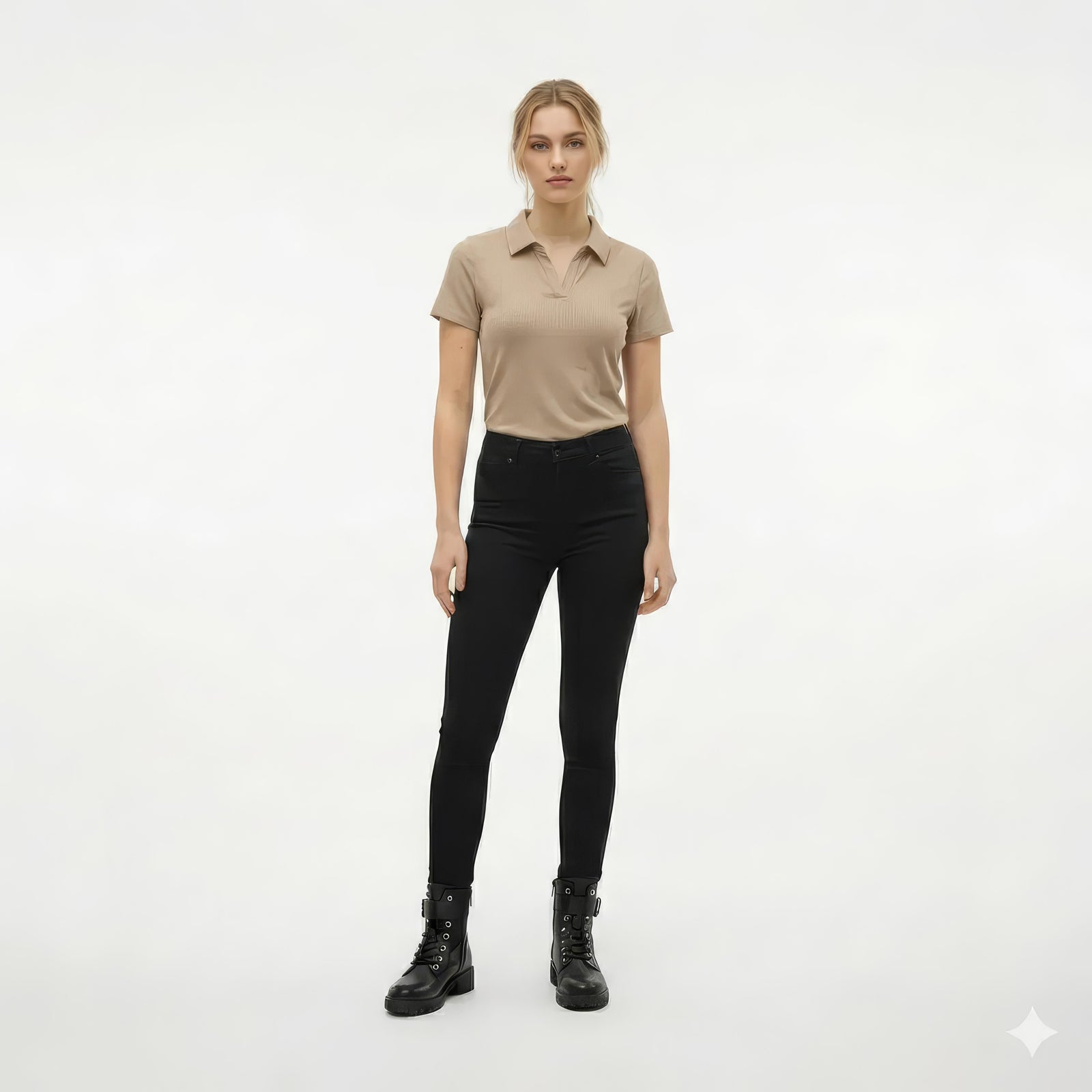 Women Safari Solid Polo Neck T-Shirt