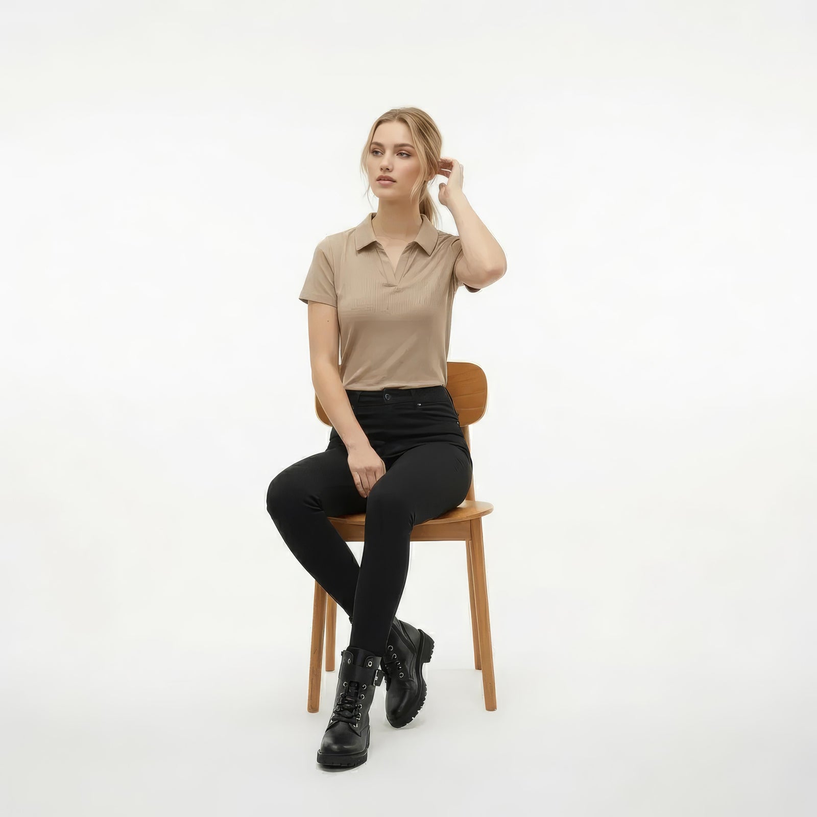 Women Safari Solid Polo Neck T-Shirt