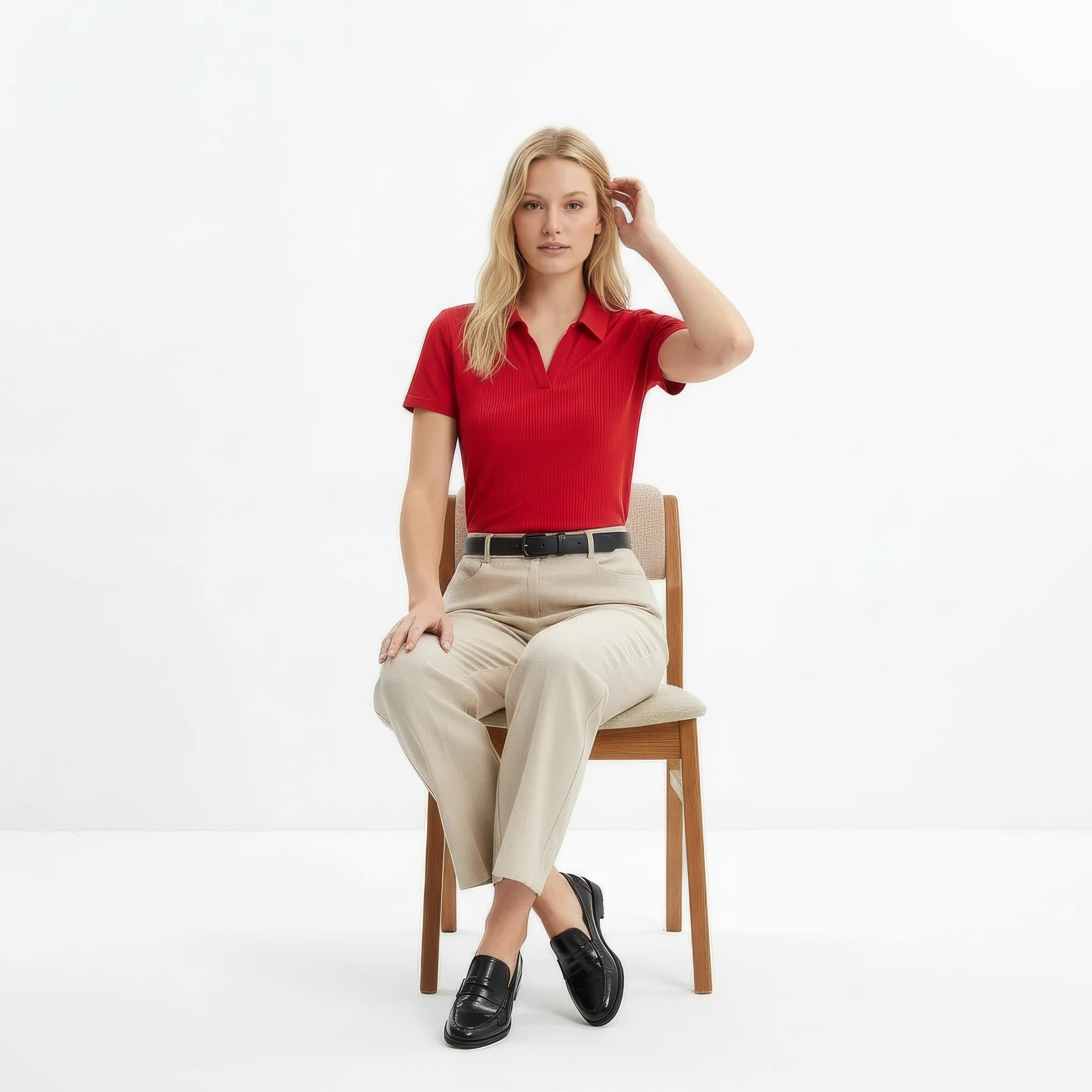 Women Solid Polo Neck T-Shirt