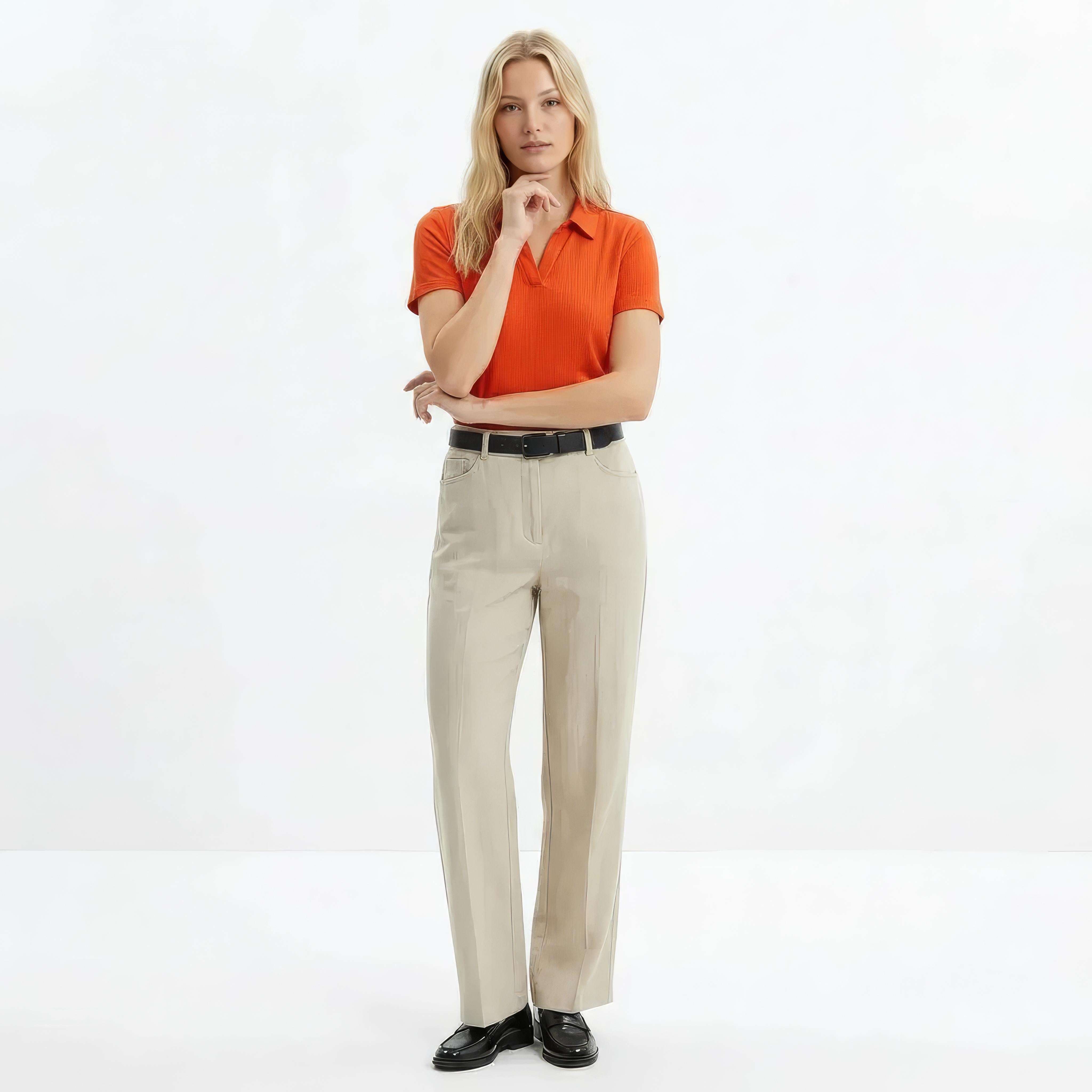 Women Solid Polo Neck T-Shirt