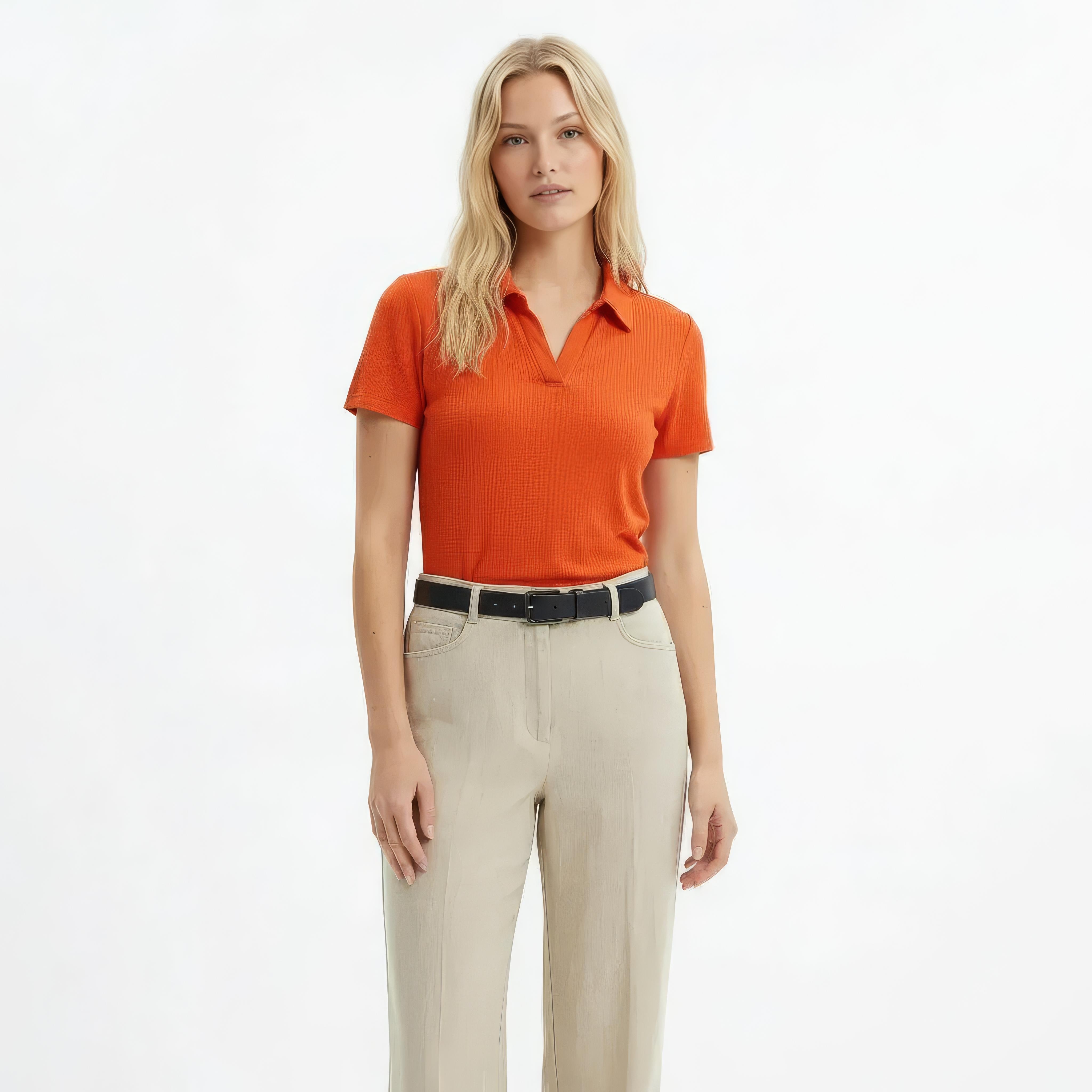 Women Solid Polo Neck T-Shirt