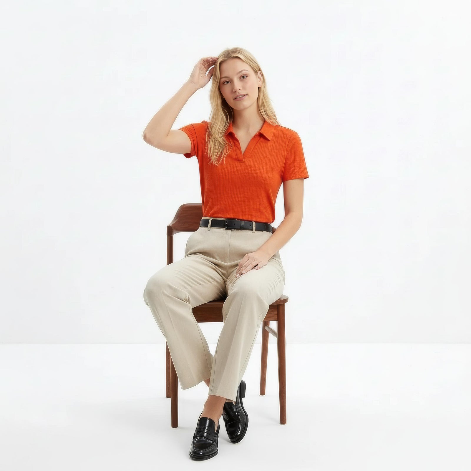 Women Sunset Solid Polo Neck T-Shirt
