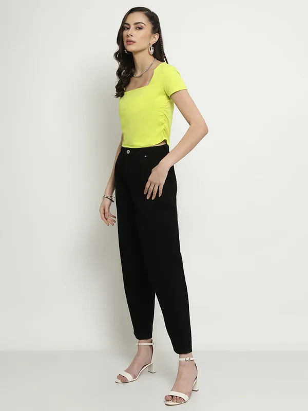 Mettle Square Neck Short Sleeves Cotton Crop Top