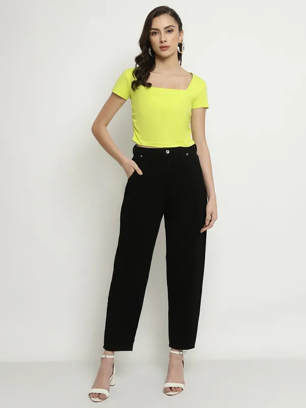 Mettle Square Neck Short Sleeves Cotton Crop Top