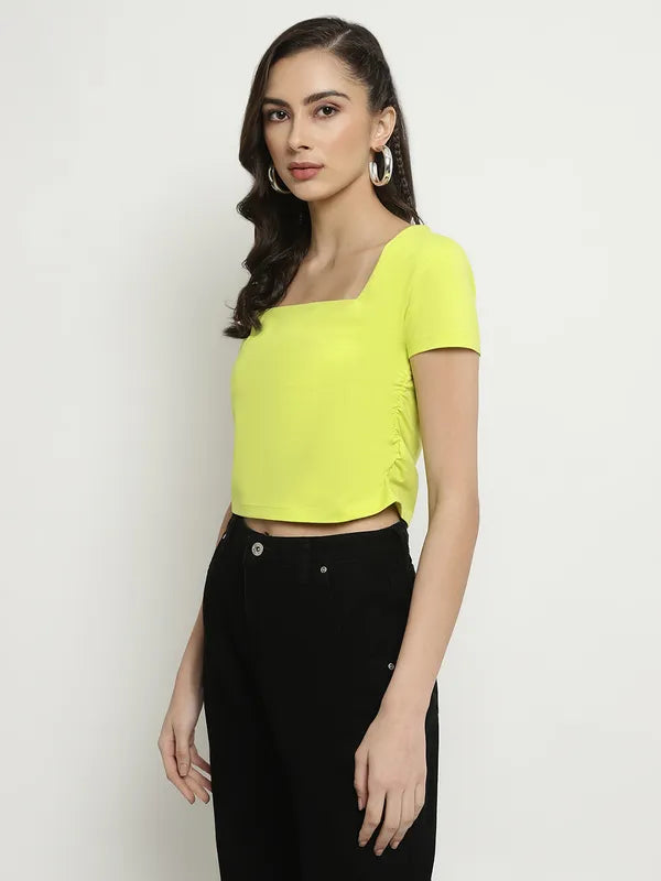 Mettle Square Neck Short Sleeves Cotton Crop Top