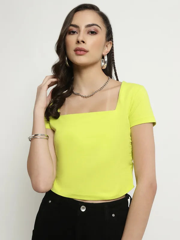 Mettle Square Neck Short Sleeves Cotton Crop Top