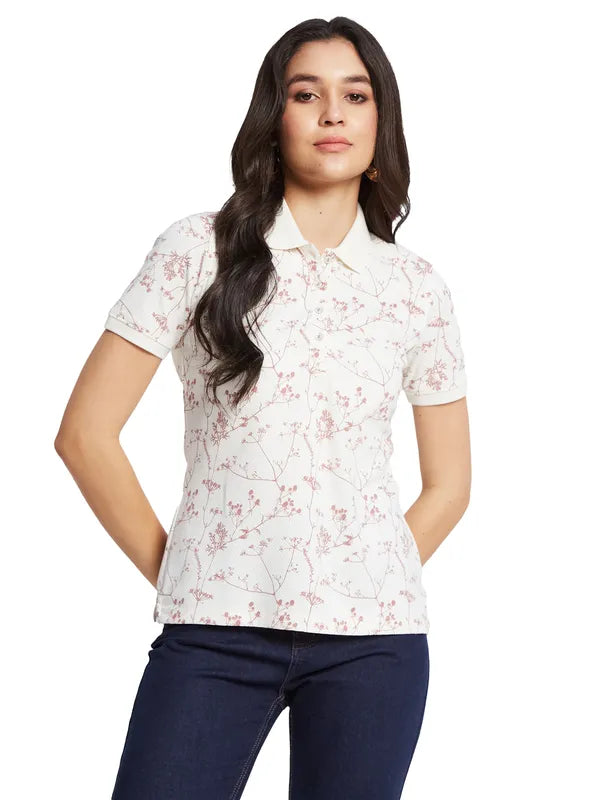 Mettle Women Floral Printed Polo Collar T-Shirt