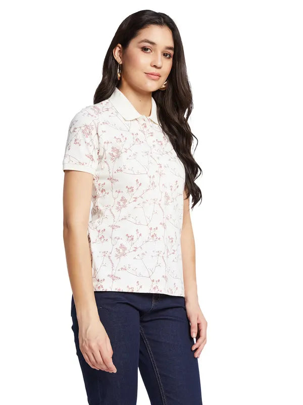 Mettle Women Floral Printed Polo Collar T-Shirt