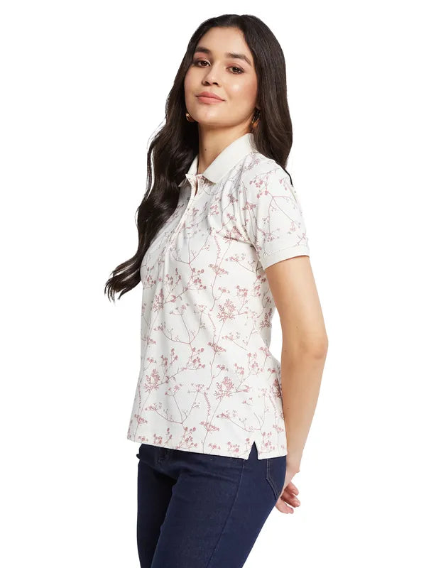 Mettle Women Floral Printed Polo Collar T-Shirt