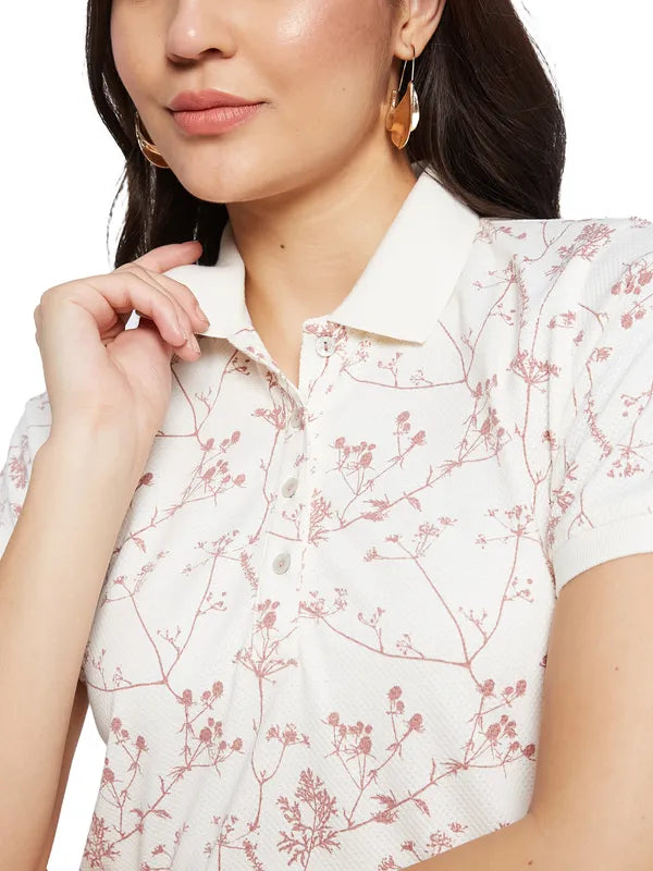 Mettle Women Floral Printed Polo Collar T-Shirt