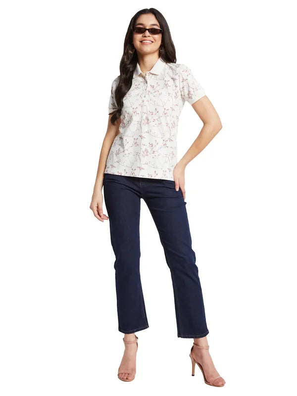 Mettle Women Floral Printed Polo Collar T-Shirt