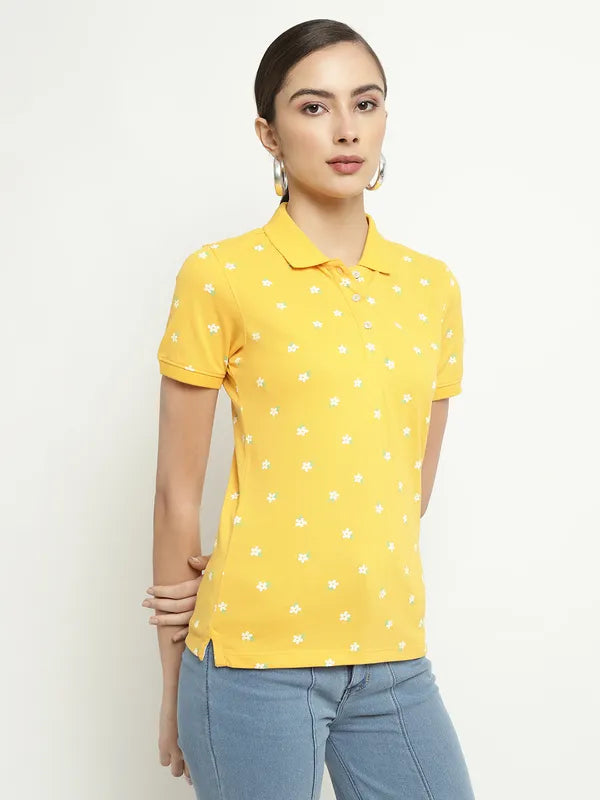 Mettle Floral Printed Polo Collar Cotton T-Shirt