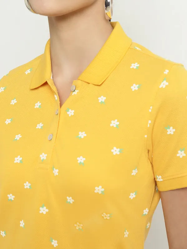 Mettle Floral Printed Polo Collar Cotton T-Shirt