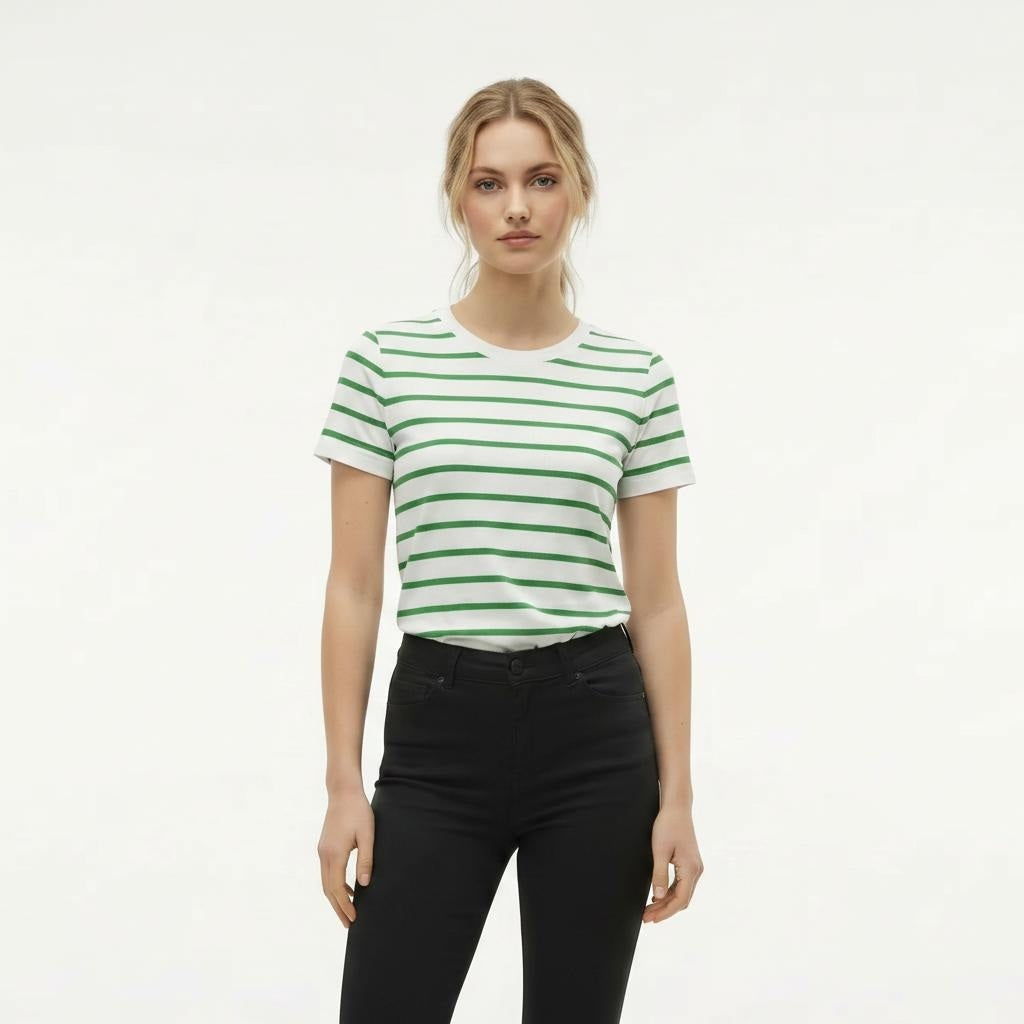 Women Green Striped T-shirt