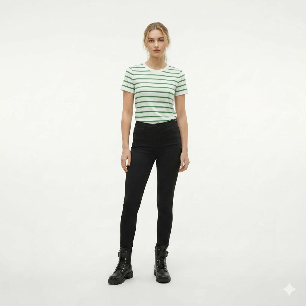 Women Green Striped T-shirt