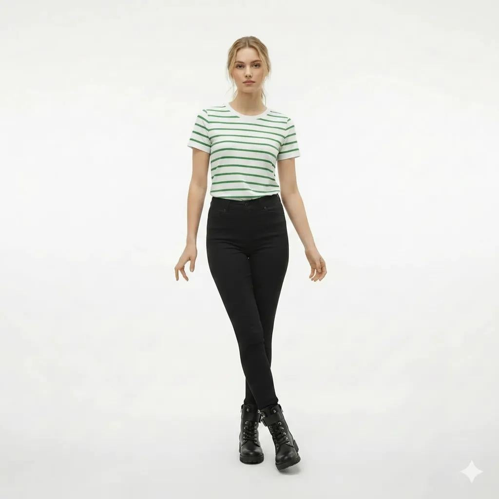 Women Green Striped T-shirt
