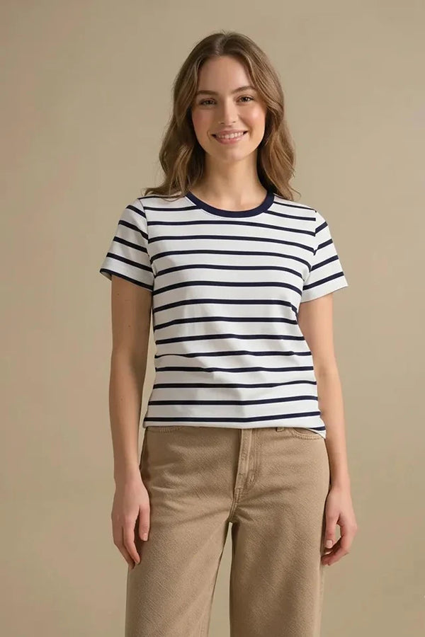 Women Navy Striped T-shirt
