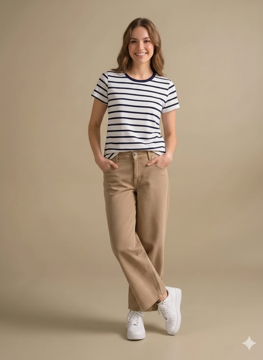 Women Navy Striped T-shirt